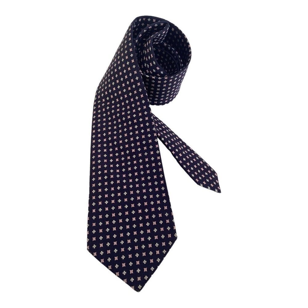 Thomas Pink Navy Blue Geometric Silk Tie Hand Made In England W: 3.5" NWOT
